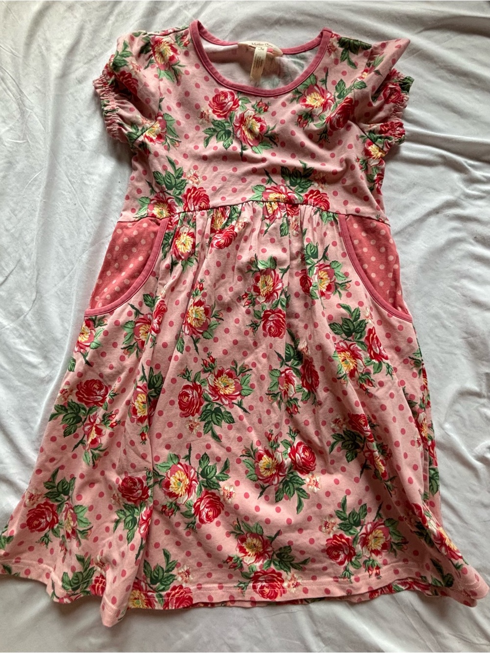 Matilda Jane Pink Floral Dot Dress with Red & Green Accents